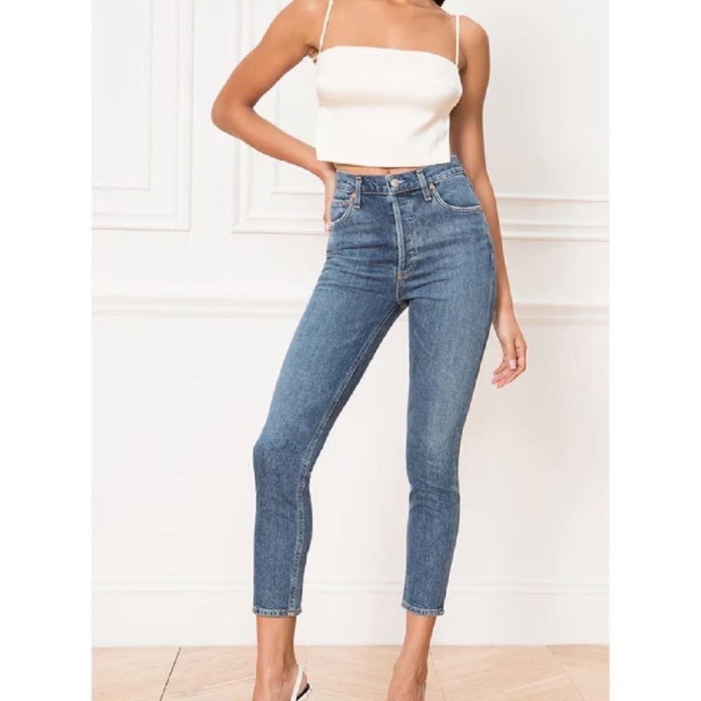 Agolde Los Angeles Nico High Rise Straight Leg Denim Jeans Blue Women's Size 27
